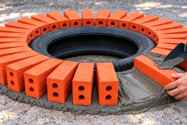 Come trasformare un vecchio pneumatico e mattoni in una fioriera da giardino durevole
